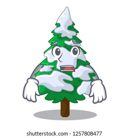 Afraid realistic fir tree in snow mascot