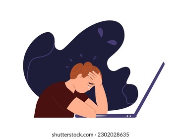 Temor a un niño con miedo, nervioso, preocupado en un ataque de pánico. Niño deprimido decepcionado. Niño adolescente frustrado y triste. Adolescente preocupado, inquieto y estresado. Solo niño emocional. Ilustración de vectores planos aislada