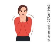 Afraid scared woman with shock expression on face vector illustration. Cartoon portrait of pretty nervous girl, terrified startled person with open mouth and frightened reaction
