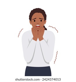 Afraid scared woman with shock expression on face vector illustration. Cartoon portrait of pretty nervous girl, terrified startled person with open mouth and frightened reaction