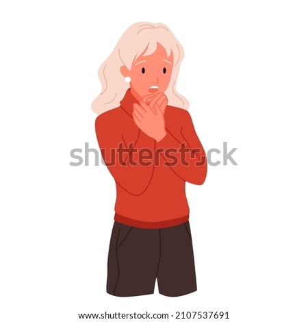 Afraid scared woman with shock expression on face vector illustration. Cartoon portrait of pretty nervous girl, terrified startled person with open mouth and frightened reaction isolated on white