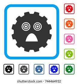 Afraid Smiley Gear icon. Flat gray pictogram symbol inside a blue rounded square. Black, gray, green, blue, red, orange color versions of Afraid Smiley Gear vector.