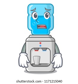 Afraid water cooler with plastic bottle cartoon