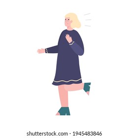 Afraid woman with expression panic and fear face run away from something.