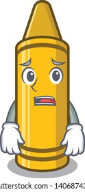 Afraid yellow crayon in the cartoon wallet