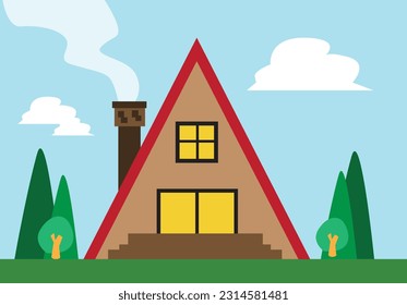 An A-frame house design. Editable Clip Art.