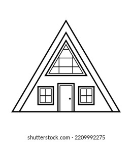 A-frame House. Doodle Sketch Icon Of Tiny Cozy Home. Isolated Vector Illustration.