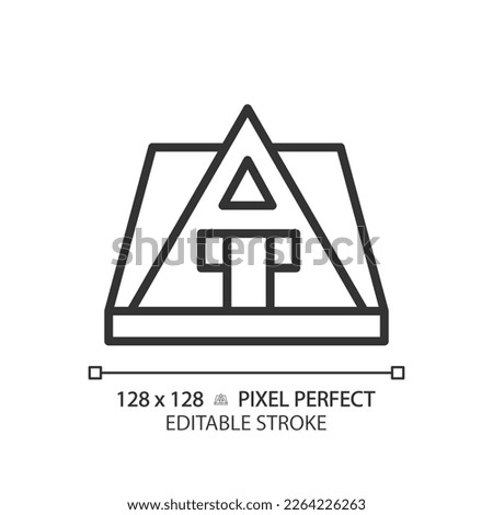 A-frame house pixel perfect linear icon. Village cabin with triangular roof. Modern architecture. Real estate. Thin line illustration. Contour symbol. Vector outline drawing. Editable stroke