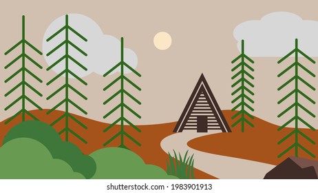 A-frame lodge in the pine forest. Great outdoors concept