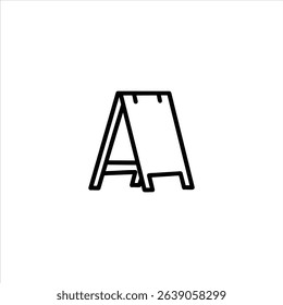 An A-frame sign, characteristic of open house announcements. A minimal monochrome line symbol for real estate advertising, isolated on a white background.