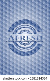 Afresh blue badge with geometric pattern background. Vector Illustration. Detailed.