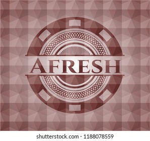 Afresh red emblem with geometric background. Seamless.