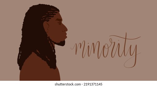 Afrian american man with long hair. Minority handwritten lettering illustration. Web banner art