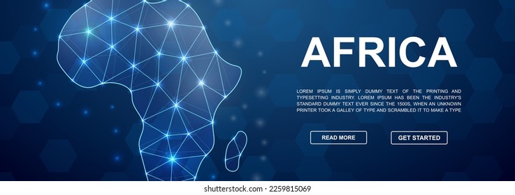 Africa 3d low poly head promotion banner. Africa map design illustration concept. Horizontal polygonal Continent silhouette poster illustration