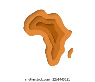 Símbolo africano 3d en estilo de corte de papel. Diseño de ilustraciones de mapas de África. Silhouette de continente cortada de pancarta de papel. Ilustración para el diseño de sitios web