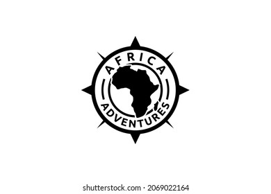 africa adventure logo with a combination of africa continent and compass