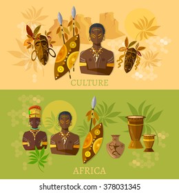 Africa African culture and traditions african tribes vector banners 