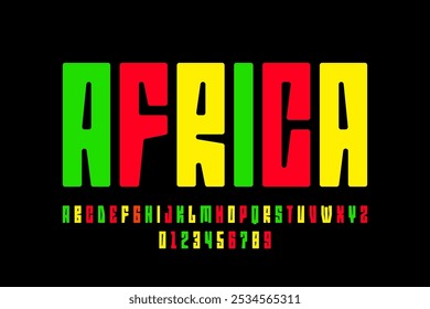 África. Diseño de fuente de estilo africano, letras y números del alfabeto, Ilustración vectorial