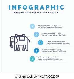 Africa, Animal, Elephant, Indian Line icon with 5 steps presentation infographics Background