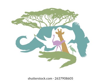 Africa Animal Silhouettes Logo . hand drawing. Not AI, Vector illustration.