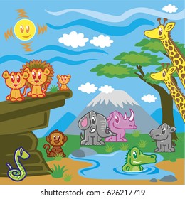 Africa animals and landscape kids cartoon