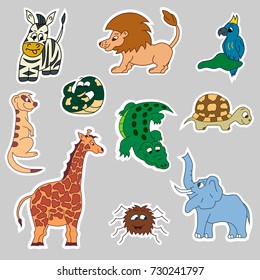 Africa animals stickers. Vector. Isolated.