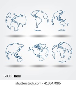 Africa. Asia. Australia. Europe. North America. South America. World Map Vector Illustration.