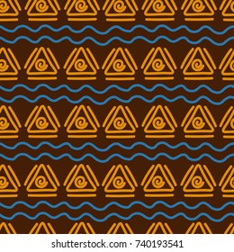Africa aztec seamless pattern. Can be used in fabric design for making of clothes, accessories, decorative paper, wrapping, envelope, web design. Vector illustration.