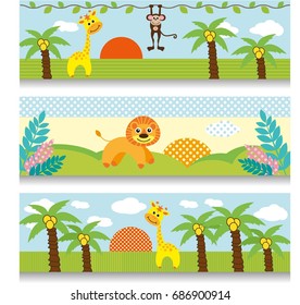 Africa baby clipart giraffe monkey trees, clouds, dots, leaves