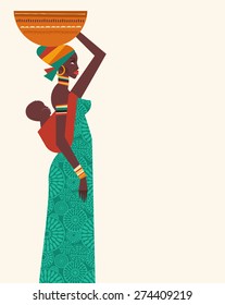 Africa - background, template and illustrations with african woman and child