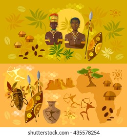 Africa banner ancient tribes of African culture and traditions vector illustration 