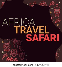 Africa banner. Safari Park. Colorful illustration with hand draw doodle Background