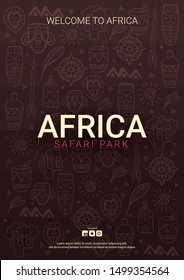 Africa banner. Safari Park. Colorful illustration with hand draw doodle Background