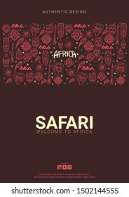 Africa banner. Safari Park. Colorful illustration with hand draw doodle Background