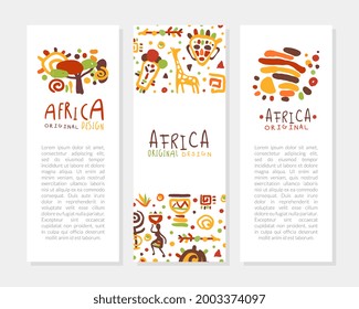 Africa Banner Templates Set, Traditional African Culture Seamless Pattern and Space for Text Vector Illustration
