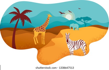 Africa banner, vector illustration of Safari, animals, tribal symbols