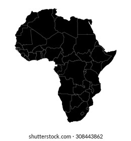 Africa black silhouette map with country borders