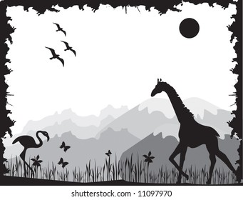 africa black and white vector composition