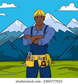 africa builder vector hand drawn various types of work illustration. vector africa builder illustration of work. symbol flat illustration worker in the mountain 