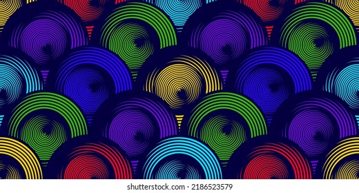 Africa Circle Abstract Seamless Pattern, multi color textile art, straight line, Folk motifs intricate shapes image and background, fashion artwork for print, embroidery, vector file eps10.