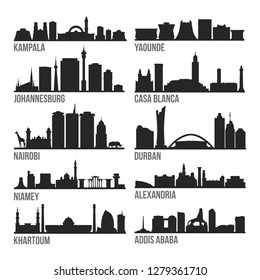 Africa Cities Most Famous Skyline City Silhouette Design Collection Set Pack