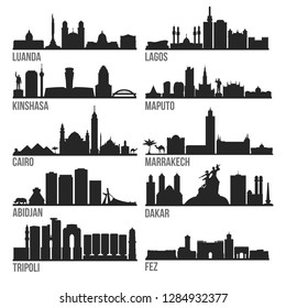 Africa Cities Most Famous Skyline City Silhouette Design Collection Set Pack