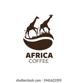 africa coffee bean giraffe animal brown beverage logo design vector illustration