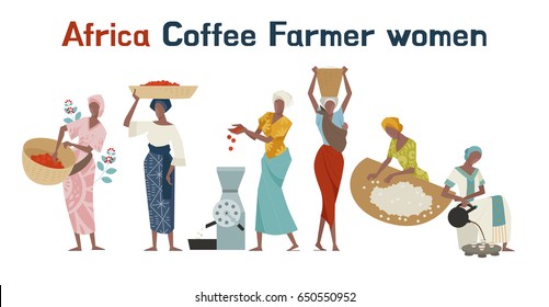 Africa Coffee Farm Farmer Character Vector Illustration Flat Design