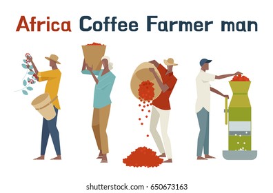 África agricultor de café hombre personaje ilustración vectorial diseño plano