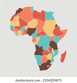 africa color vintage icon map. Vintage africa map with regions isolated on white background.