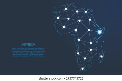 Africa communication network map. Vector low poly image of a global map with lights in the form of cities. Map in the form of a constellation, mute and stars