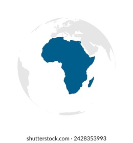 Africa continent dark blue highlighted silhouette on Earth globe. Vector illustration