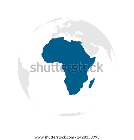 Africa continent dark blue highlighted silhouette on Earth globe. Vector illustration