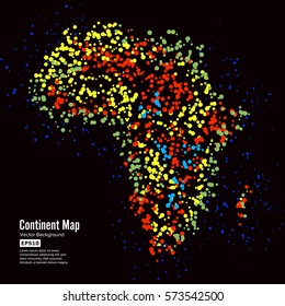 Africa. Continent Map Abstract Background Vector. Formed From Colorful Dots Isolated On Black.
